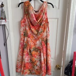 Vibrant Orange Floral Midi Dress